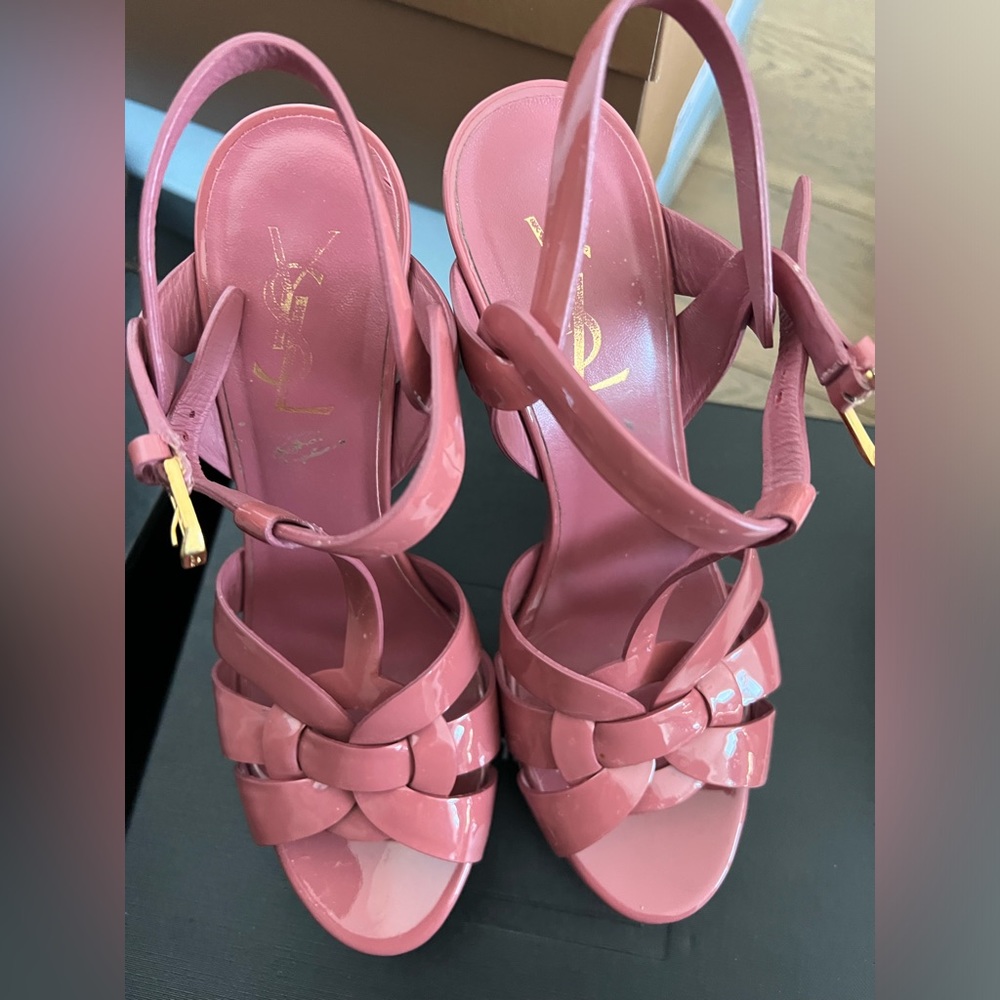 Saint Laurent YSL pink leather tribute patent heel